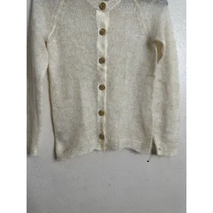 L.L.Bean Mohair Cardigan Sweater Fuzzy Sheer Halo Knit Ivory Womans XS thumbnail 5