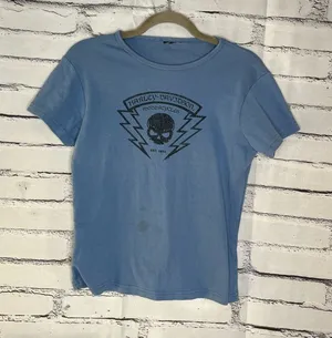 Harley-Davidson Vintage 2004 Y2K Blue Short Sleeve Tee Graphic T Shirt SZ M Bike thumbnail 1