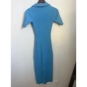 Caroline Constas Blue Knit Ribbed Crochet Collar Bodycon Dress Size S thumbnail 6