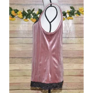 Y2K No Boundaries Ladies XL 15 Rose Pink Velvet Black Lace Baby Doll Tank Top thumbnail 5