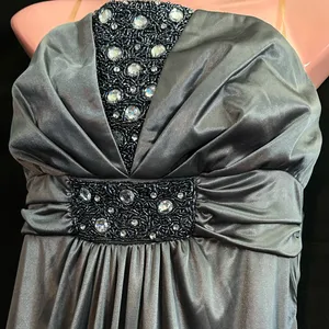 My Michelle Elegant Full Length Strapless Gray Evening Gown Prom Dress Size M thumbnail 3