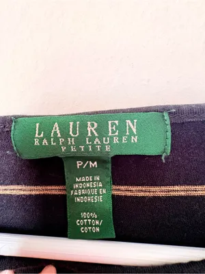 Lauren Ralph Lauren Petite P/M Black Gold Striped 100% Cotton Top thumbnail 4