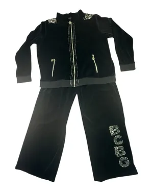 BCBGMAXAZRIA Embellished Velour Tracksuit Set Jacket & Pants Black 3X thumbnail 1