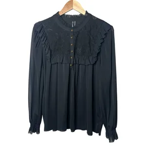 Anthropologie Black Victorian Lace Ruffle Trim Peasant Blouse Size XL Whimsigoth thumbnail 2