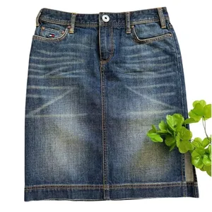 Tommy Hilfiger Women's Denim Midi Skirt Blue 0 Pencil Stretch Y2K Distressed thumbnail 2