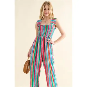 NWT‎ And The Why Full Size Striped Smocked Sleeveless Jumpsuit thumbnail 4