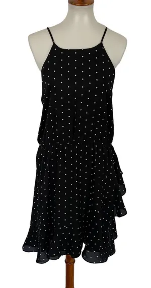 Abound Polka Dot Mini Dress Large Black White Sleeveless Ruffle Hem Retro Y2K thumbnail 1