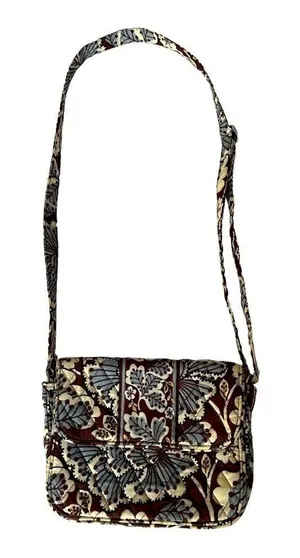 Vera Bradley Burgundy Floral Quilted‎ Cotton Crossbody Messenger Bag Handbag thumbnail 1