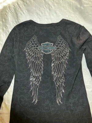 Harley Davidson Long Sleeve Bedazzled T-shirt in Black thumbnail 2