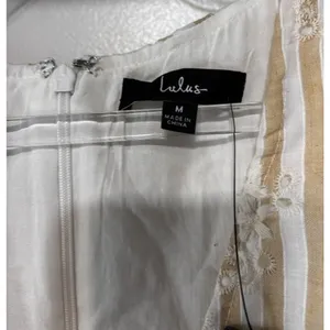 Lulus Sunny Crush NWT M Beige Ivory Striped Embroidered Ruffle Mini Dress Boho thumbnail 7