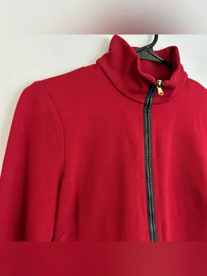 Ralph Lauren Red Mock Neck Lamb Leather Elbow Pad Sheath Bodycon Dress Size 2 thumbnail 6