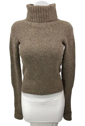All Saints Alpha Roll Neck Brown Wool Turtleneck Pullover Sweater Top Size S thumbnail 1