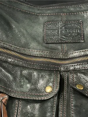 Fossil Dark black Leather Satchel with Brass Zipper Detail thumbnail 2