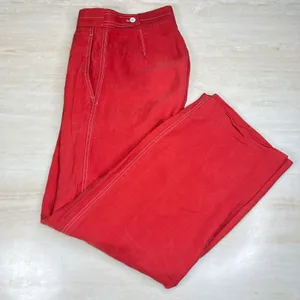 Mango MNG Suit Red Wide Leg High Rise Contrast Stitch Trousers Pants Womens 2 thumbnail 4