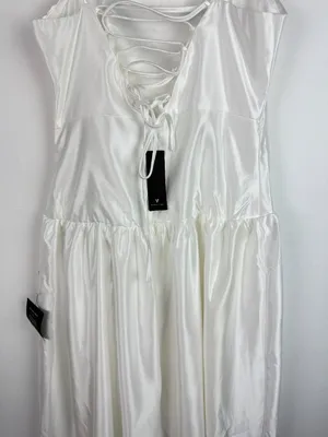 NWT Lulus Modern Adoration White Satin Backless Lace-Up Maxi Dress White Large L thumbnail 11