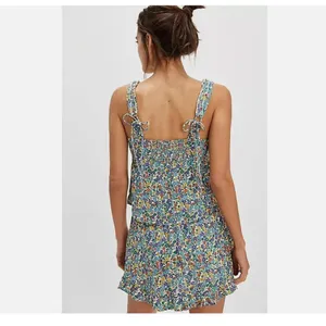 NEW $148 Free People Ellia Primary Floral Ellia Printed Smocked Ruffle Set 2pcs thumbnail 4