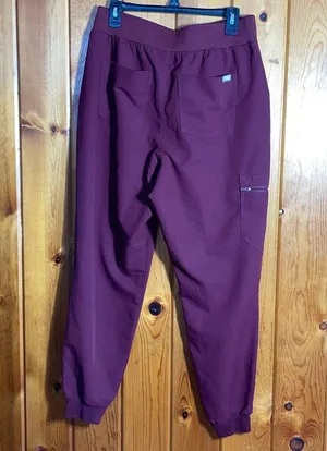 FIGS High Waisted Zamora Jogger Scrub Pants burgundy size large nurse scrubs pant thumbnail 6