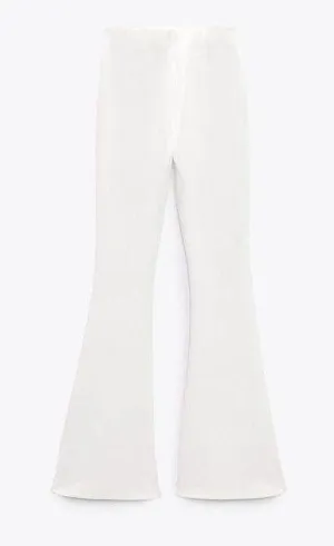 ZARA nwt blogger favorite white soft High waisted flared wide leg pants thumbnail 5