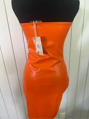 Strapless Orange Bodycon Dress Size 4 thumbnail 3