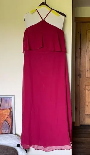 Azazie Burnt Brick Red Ruffle Halter Top Maxi Bridesmaid Gown 16 thumbnail 1