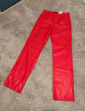 ZARA Red Leather Pants Faux thumbnail 1