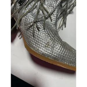 Quepiano Rhinestone Fringe Ankle Boots‎ Womens 8 Silver Western Cowgirl Sparkle thumbnail 4