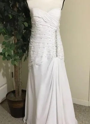 White Karishma Runched Wedding Formal Dress Prom Wedding Sparkly Sequins S thumbnail 1