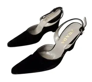 Prada Black velvet Slingback wedge Heels thumbnail 1