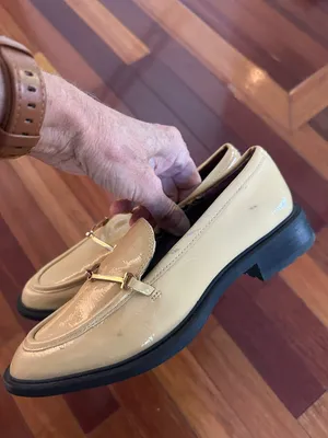 Franco Sarto Eda Patent Loafers Gold Horsebit Beige Yellow Classic Preppy Size 5 thumbnail 3