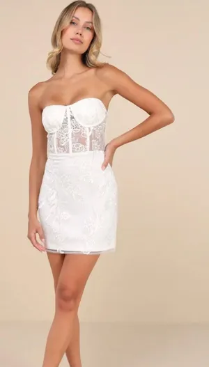 NWT Lulus White Embroidered Sequin Corset Style Party Bridal Mini Dress S $69 thumbnail 1