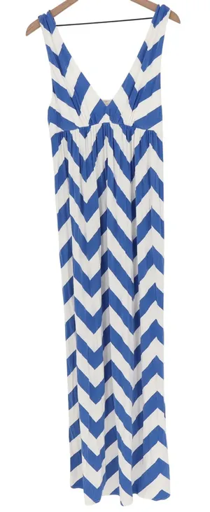 J.Crew Maxi Dress Womens 12 Blue White Chevron Sleeveless Excellent thumbnail 1