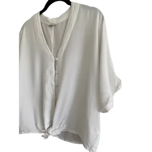 Sim & Sam V-Neck Tie Bottom Button Short Sleeve Blouse Size Small thumbnail 2