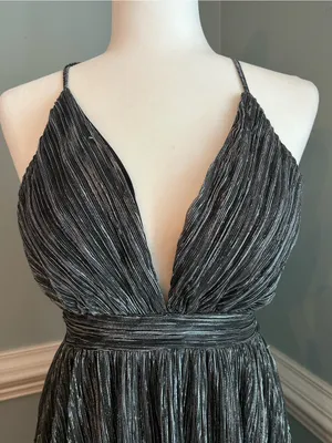 Plunging Metallic Charcoal Maxi Dress with Waistband small thumbnail 3