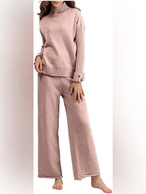 Amazon Women’s Matching Mockneck Sweater and Wide Leg Pants Set, Blush, Medium thumbnail 2
