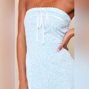 Lulus Precious Babe Light Blue Floral Ribbon Strapless Mini Dress thumbnail 3