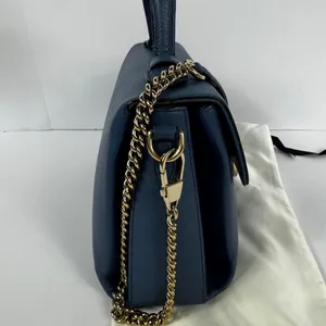 Gucci GG Interlocking Navy Leather Satchel with Gold Chain Made in Italy thumbnail 6