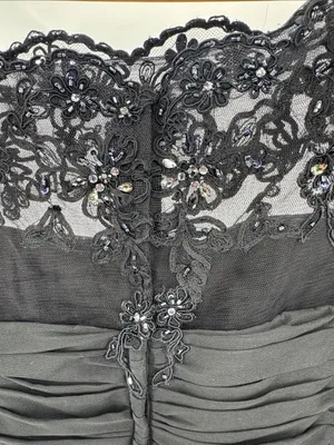 Mon Cheri Black Lace Sleeve Ruched Evening Gown sequin beaded 16 wedding mother thumbnail 5