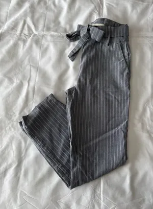 Grey Pinstripe Waist-Tie Pants thumbnail 1