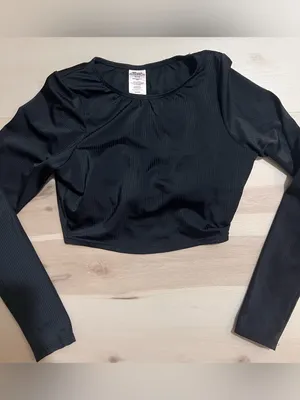 Endless Wave Medium Black Long Sleeve Ribbed Cropped Swim Top Beach Ocean Surf thumbnail 2