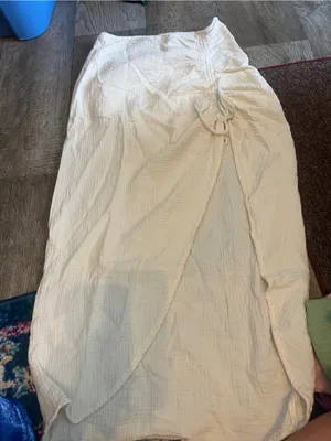 Free People Natural Cerine Ruched Midi Skirt Ivory Gauze Size 10 thumbnail 8