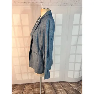 Loft denim chambray single button mid length blazer size 6 thumbnail 6