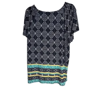 Style Co‎ Woman 3X Black White Geometric Print Tunic Top Short Sleeve thumbnail 7