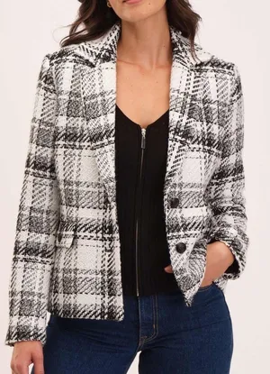 Elie Tahari Tweed Plaid Wool Blazer Size 8 thumbnail 4