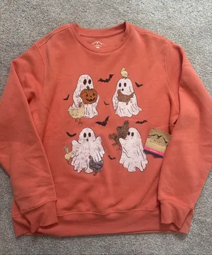 Orange Halloween Ghosts Sweatshirt Size M thumbnail 1