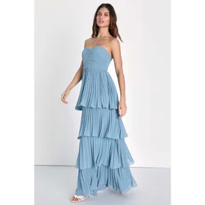 NWT Lulus Seriously Sensational Light Blue Strapless Tiered Maxi Dress Gala Sz L thumbnail 4