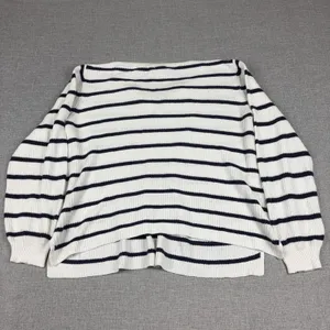 Old Navy Sweater Womens XL White‎ Striped Lace-Up Pullover Open-Knit Relaxed thumbnail 9