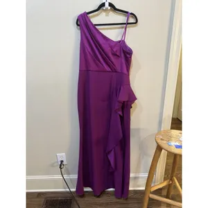 Adrianna Papell Women's One-Shoulder Draped Satin Gown Dress Size 14 thumbnail 4