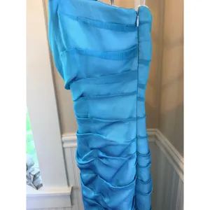 Kay Unger Blue Strapless Ruched Column Gown Side Slit Size 6 thumbnail 11
