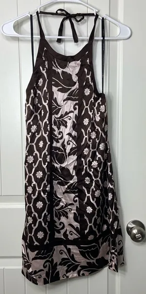 NWOT Bebe women’s silky brown nude pink floral halter minidress‎ dress XS thumbnail 1