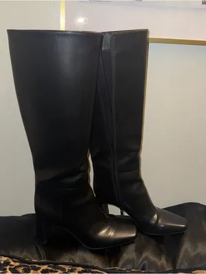 INC International Concepts Black Knee-High Leather Heeled Boots thumbnail 1